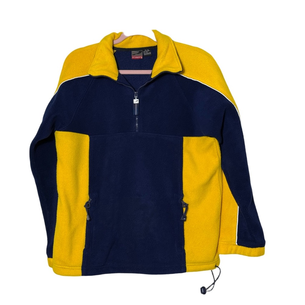 Prospirit Men's Zip Up Pullover Fleece Jacket in Yellow/Navy Sz Medium